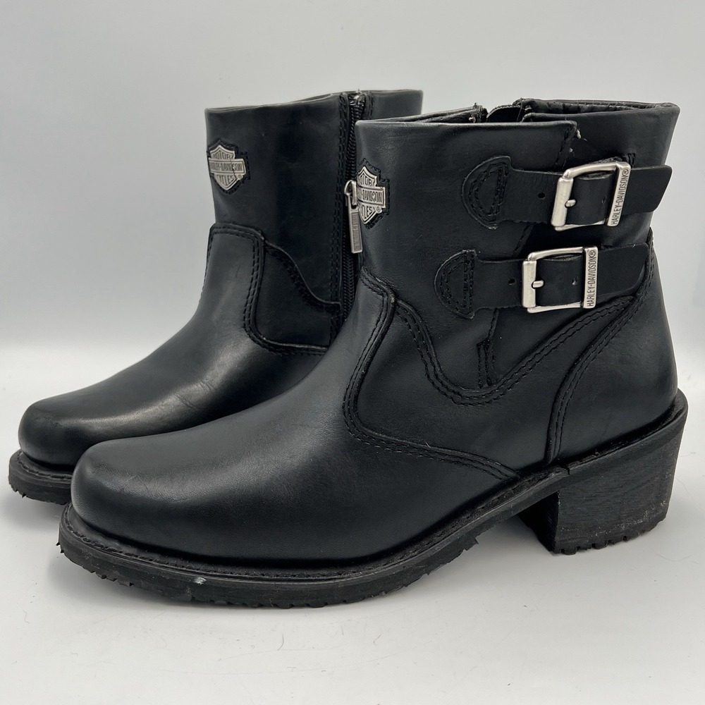 Harley Davidson Boots Womens 9 Black Leather Double Buckle HD‎ Motorcycle